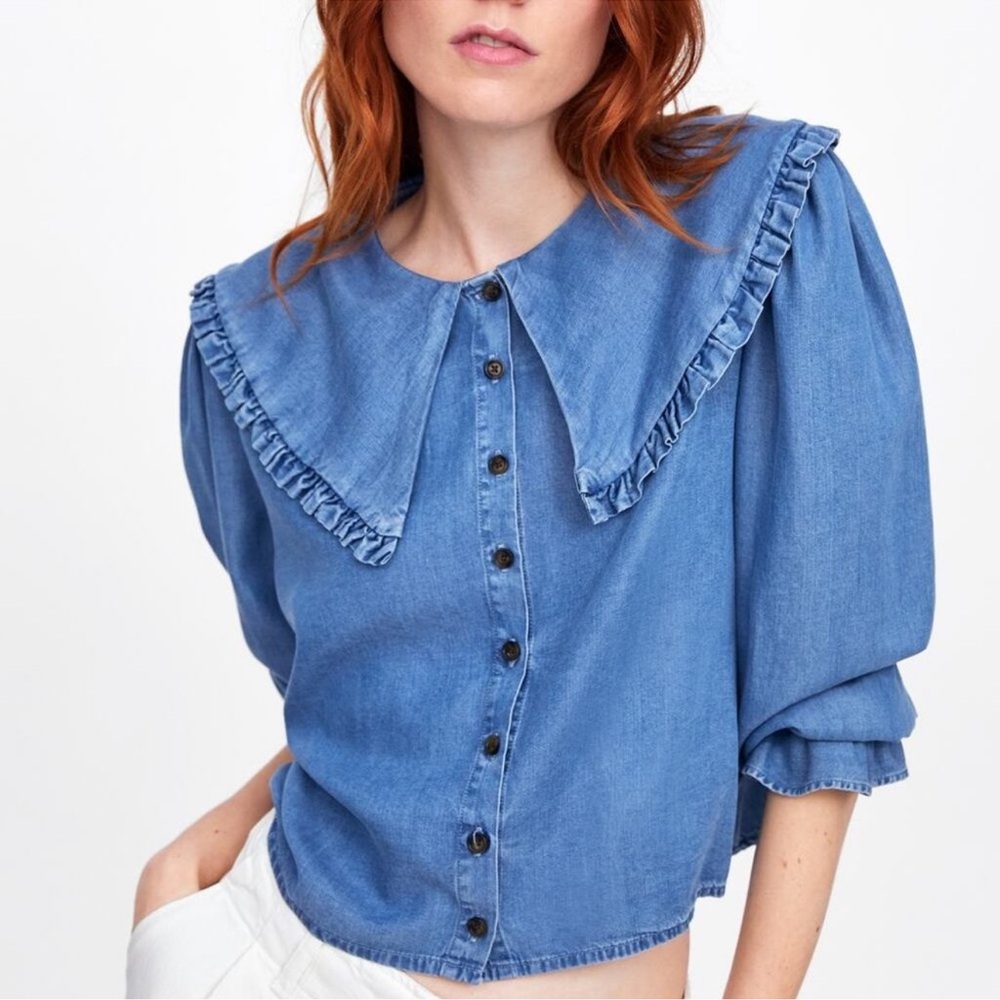 🆕 ZARA Wide Collar Chambray Top